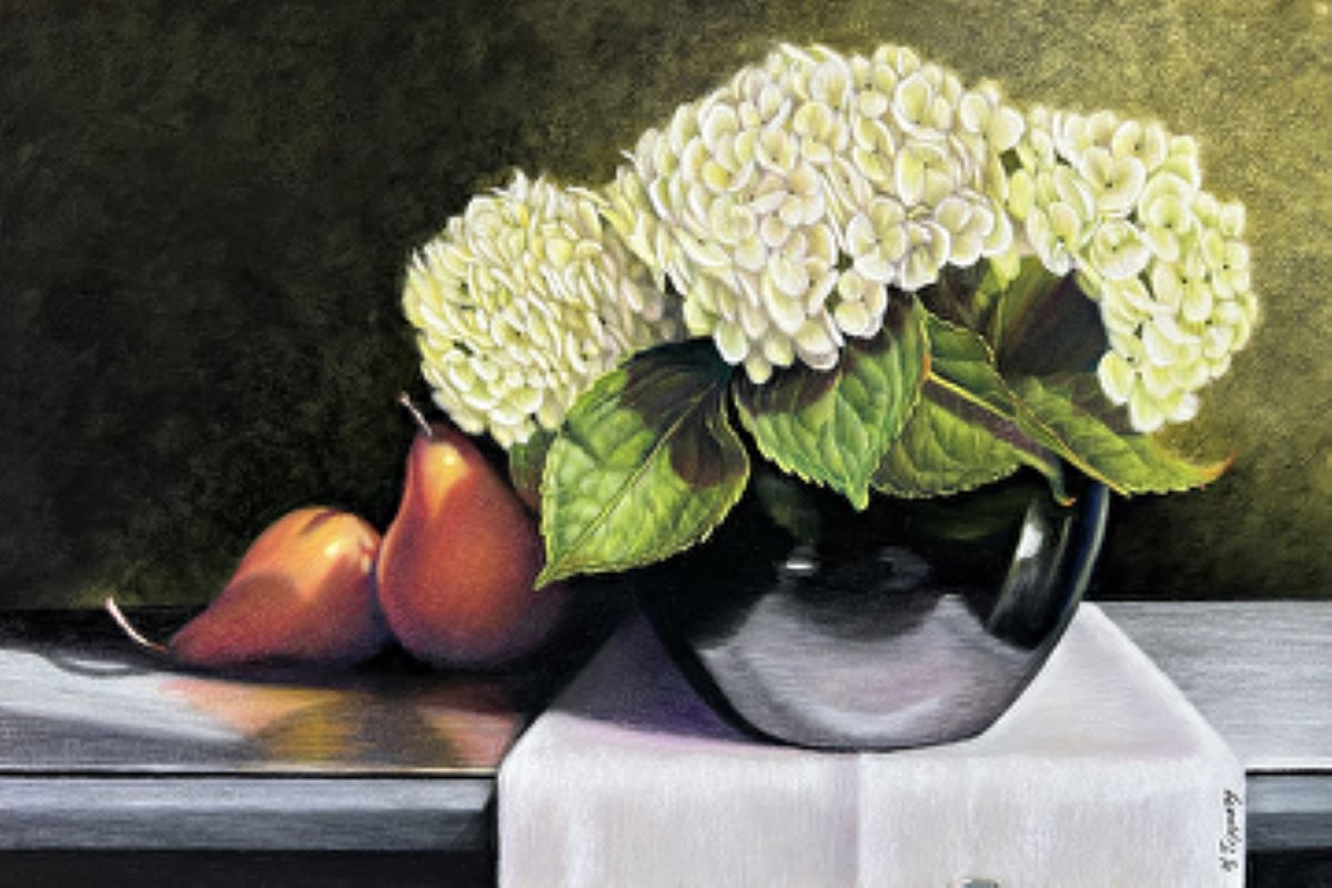 MARIE TIPPETS - HYDRANGEA BLOSSOMS - PASTEL ON PANEL - 12 X 18