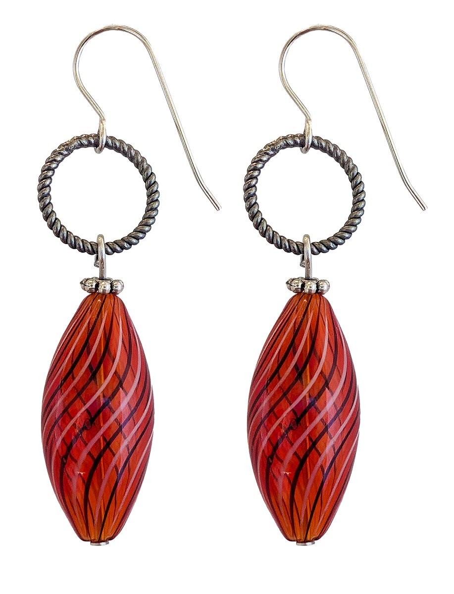 LILY TSAY - OVAL RED SWIRL EARRINGS - GLASS