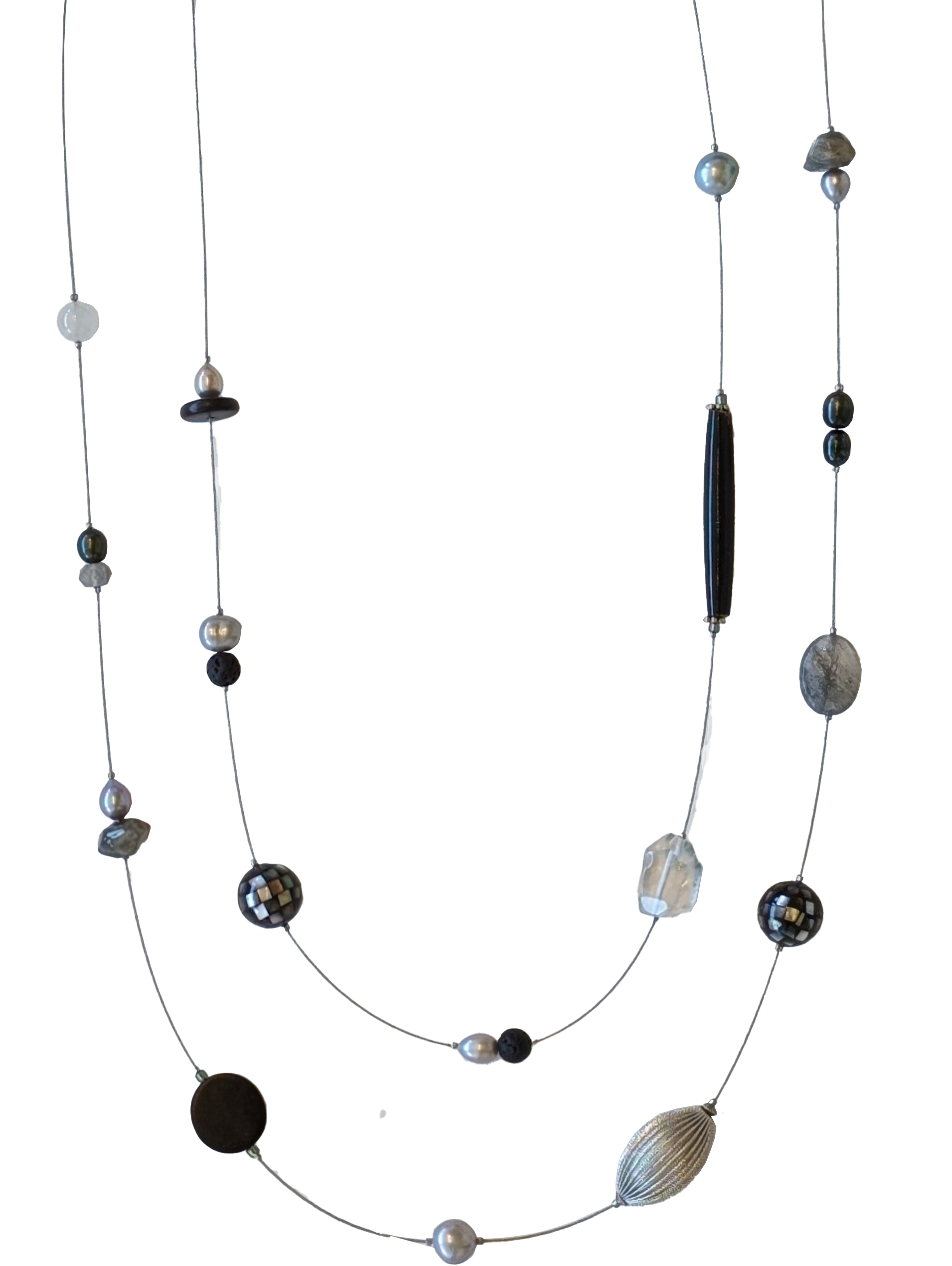 LILY TSAY - SILVER BEAD & CRYSTAL NECKLACE - MIXED MEDIA