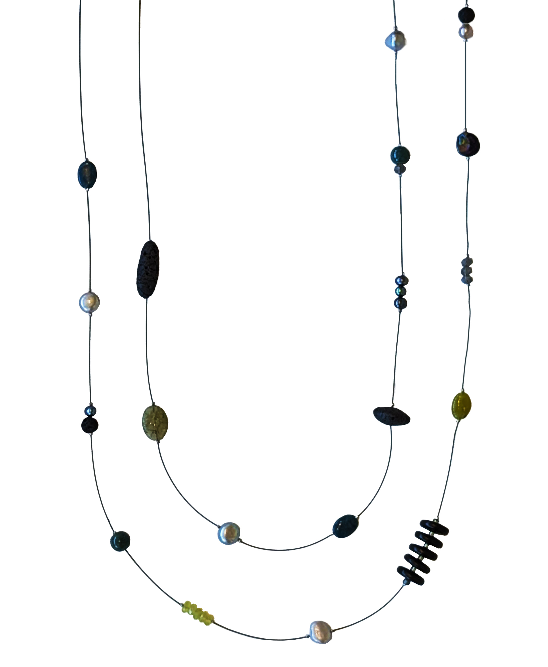 LILY TSAY - TEAL STONE/STONEWARE NECKALCE - MIXED MEDIA