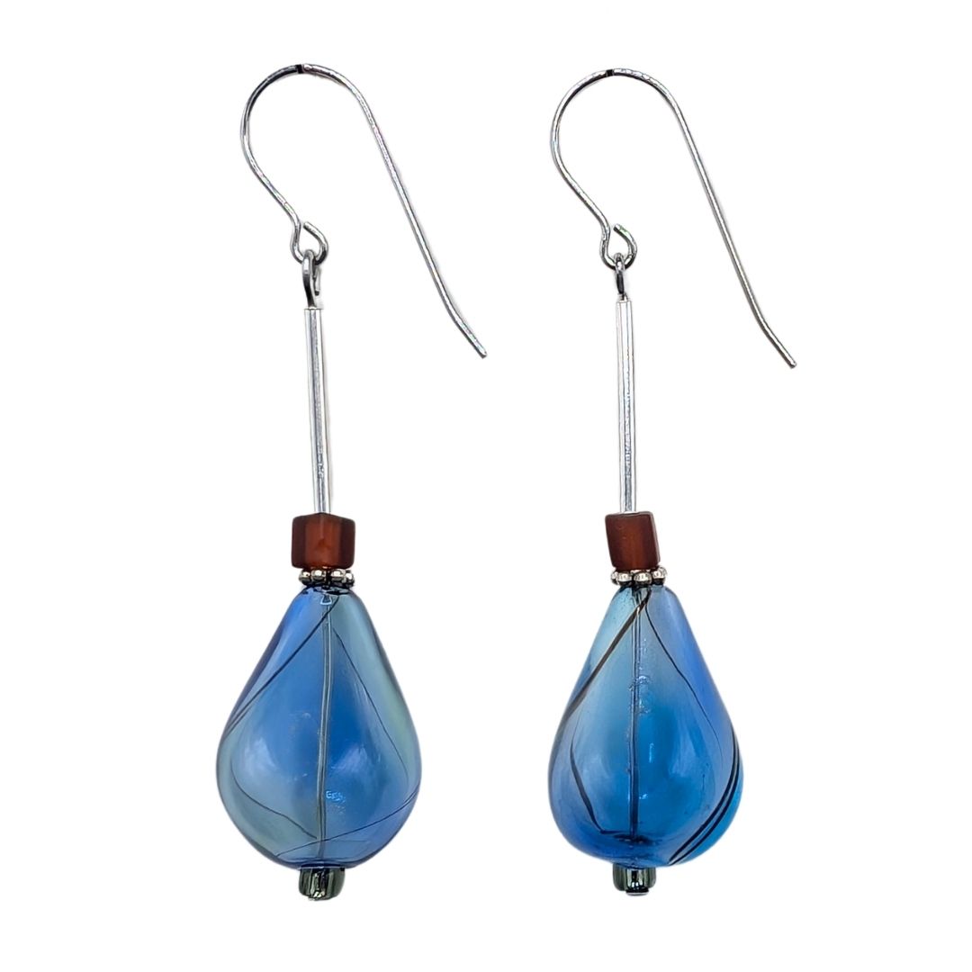 LILY TSAY - TEARDROP BLUE W/ RED EARRINGS - GLASS