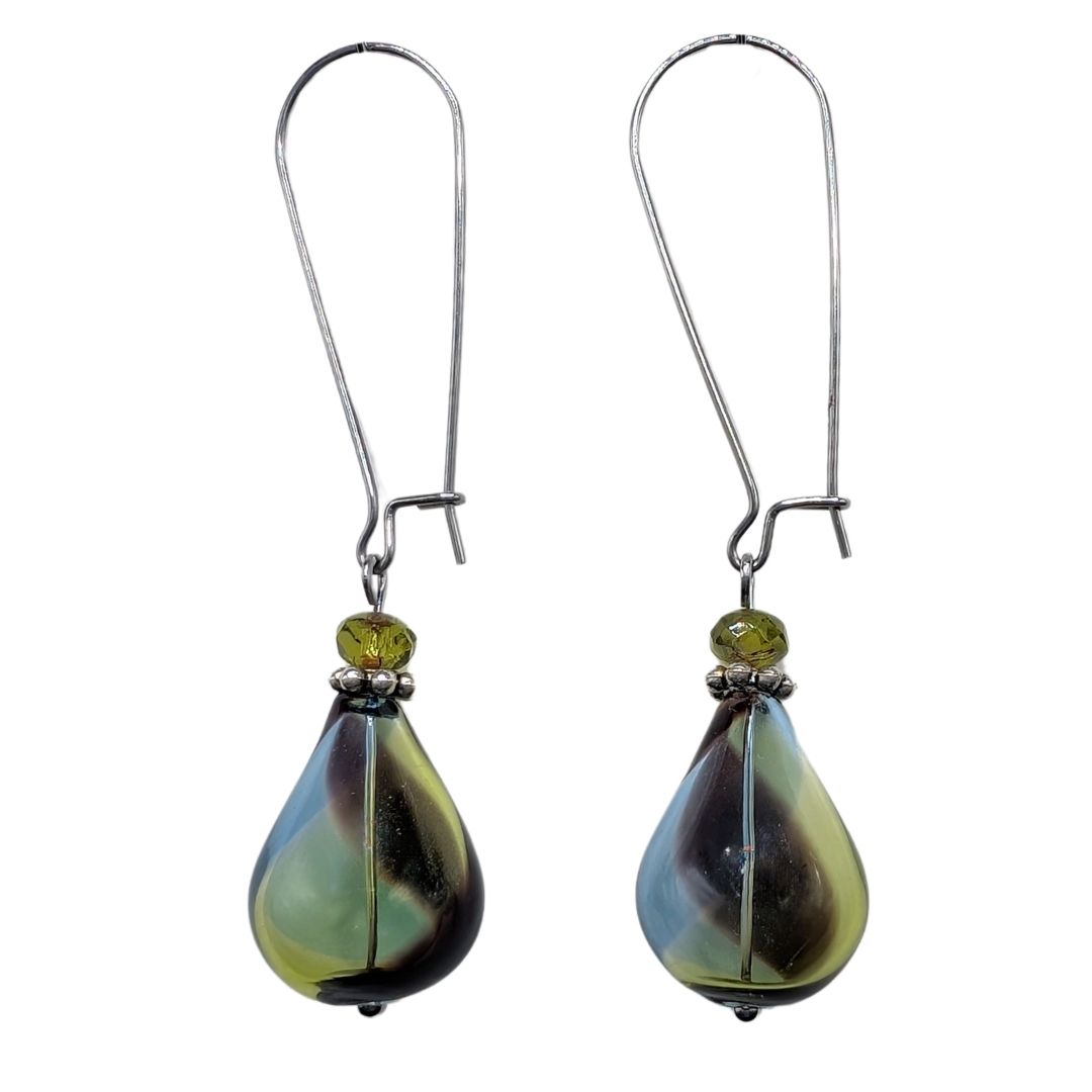 LILY TSAY - TEARDROP GREEN BROWN EARRINGS - GLASS