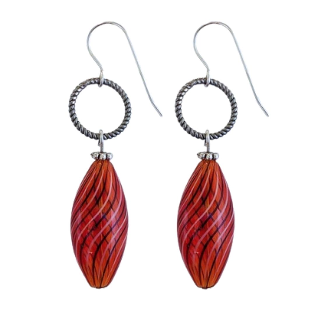 LILY TSAY - RED SWIRL W/ CIRCLE EARRINGS - GLASS