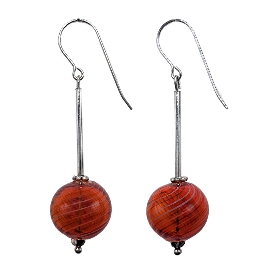 LILY TSAY - RED GLASS W/ STERLING TUBE EARRINGS - GLASS