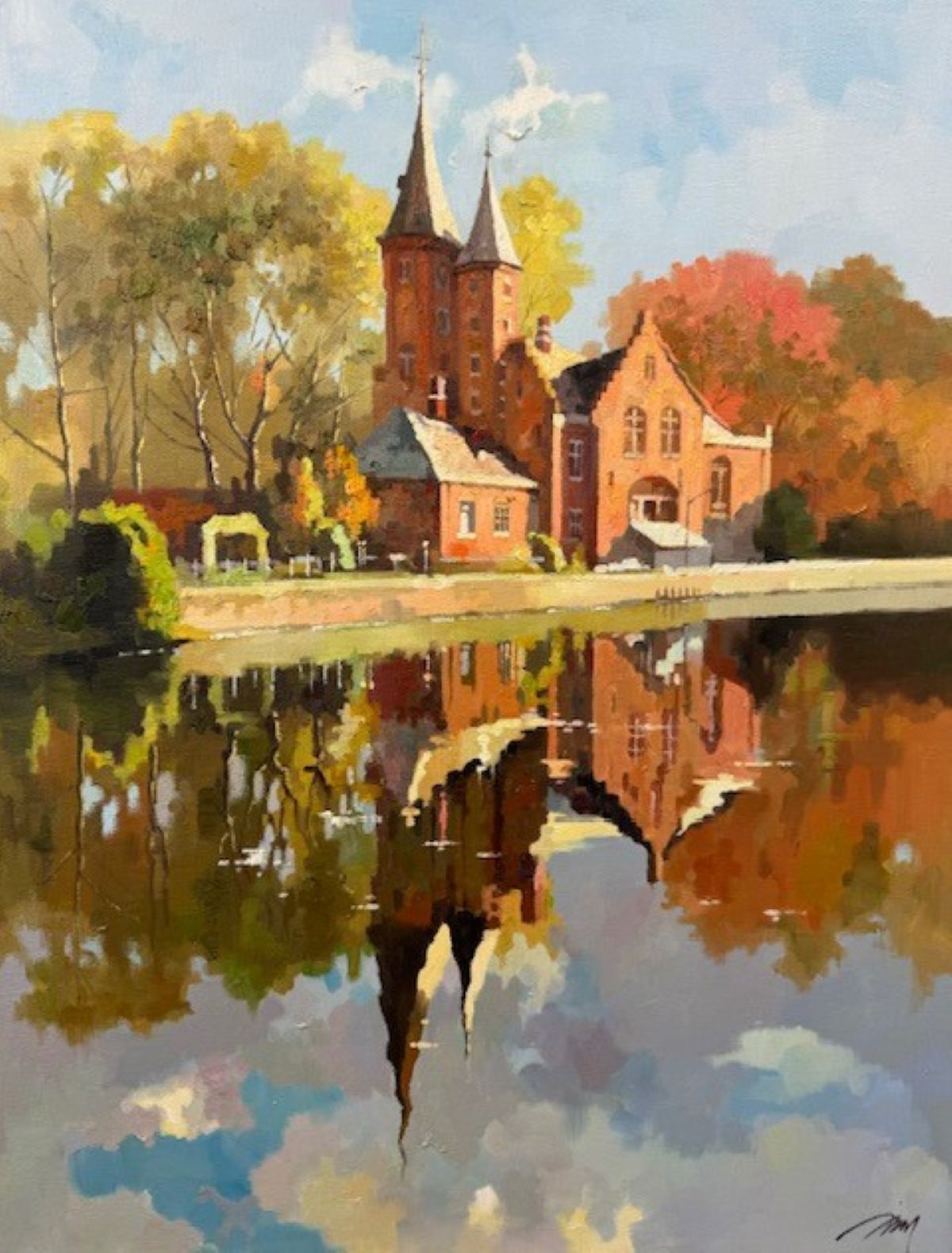 JIE ZHOU - AUTUMN REFLECTION IN BRUGES - OIL - 26 X 34