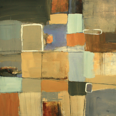 LISA RIDGERS - EARTH TONED VIEW I - MIXED MEDIA ON PAPER - 30 X 30