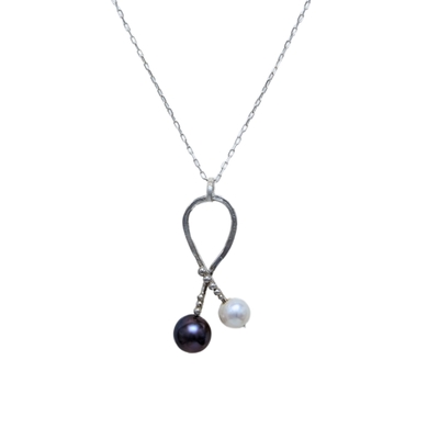 HOURI BORJIAN - BLK & WHITE PEARL LOOPED STERLING NECKLACE - STERLING SILVER