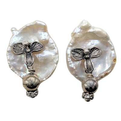 HOURI BORJIAN - PEARL & STERLING POST EARRINGS - STERLING & GEMSTONE