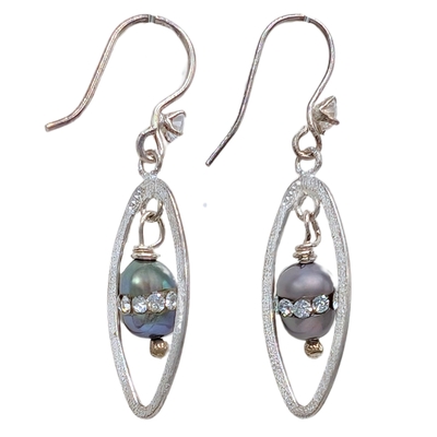 HOURI BORJIAN - EARRINGS, SILVER DROP W/ PEACOCK PEARL - STERLING SILVER