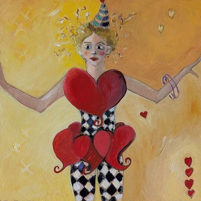 PATT BUCHANAN - HEART OF A PERFORMER - MIXED MEDIA ON BOARD - 5 X 5 X 1