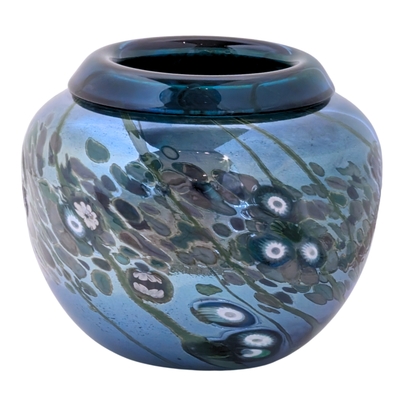 JON AND SHERI BUSH - BLUE CHROME GLASS VASE - GLASS - 5 X 6 X 6