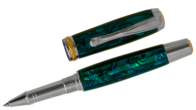 TOM BORUSKY - TEAL DYED ABALONE ROLLERBALL PEN - ABALONE