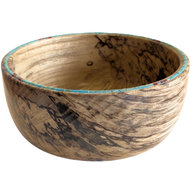 TOM BORUSKY - SPALTED HACKBERRY WITH TURQUOISE BOWL - WOOD - 5.5 X 2.75