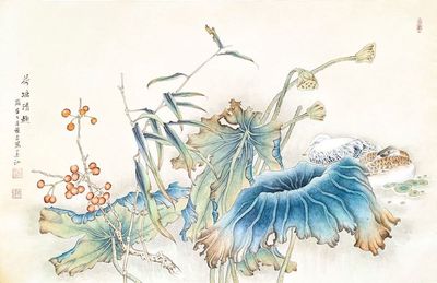 MARY CHENG - BERRIES AND BIRDS - WATERCOLOR - 27.5 X 18