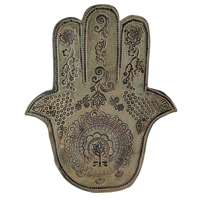 MARIA COUNTS - TURQUIOSE HANGING HAMSA HAND - CERAMIC - 11 3/8 X 91/2