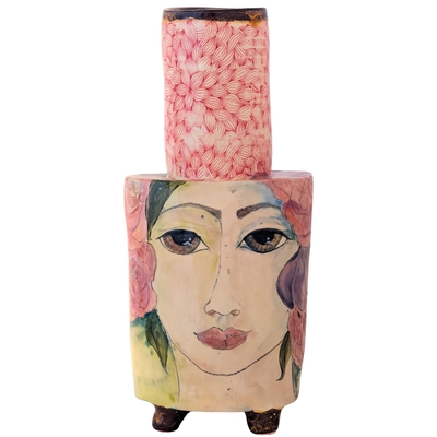 MARIA COUNTS - "ROSE" VASE - CERAMIC - 5 1/2 X 12 X 3