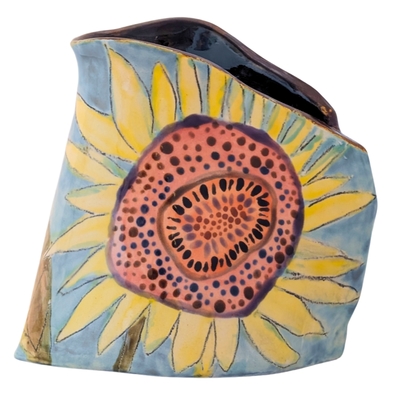 MARIA COUNTS - SM BLUE SUNFLOWER VASE - CERAMIC - 5 X 5 X 3