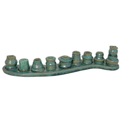 MARIA COUNTS - GREEN S-CURVED MENORAH - CERAMIC - 12 X 2.25