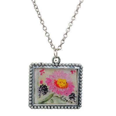 TERRI GALLO - PAINTED PINK CHRYSANTHEMUM NECKLACE - MIXED MEDIA