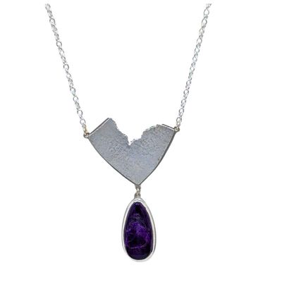 BILL GALLAGHER - STERLING TEXTURED NECKLACE W/ SUGILITE ON 18" STERLING CHAIN - STERLING