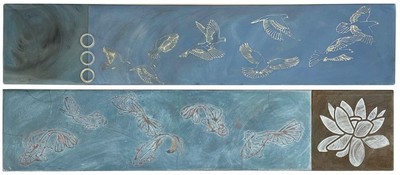 BRIDGET HOFF - BIRD & KOI PANEL DIPTYCH - MIXED MEDIA