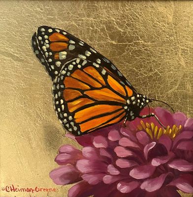 CAROL HEIMAN-GREENE - MONARCH - OIL ON PANEL - 6 X 6