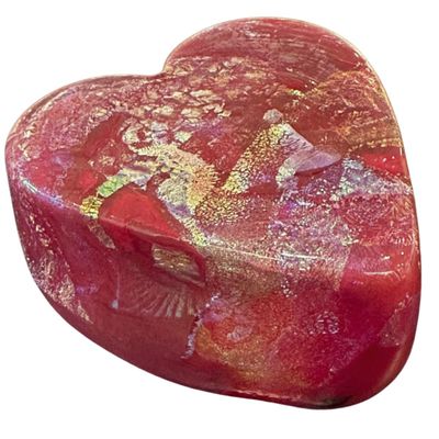 KEN AND INGRID HANSON - RED HEART PAPERWEIGHT - GLASS
