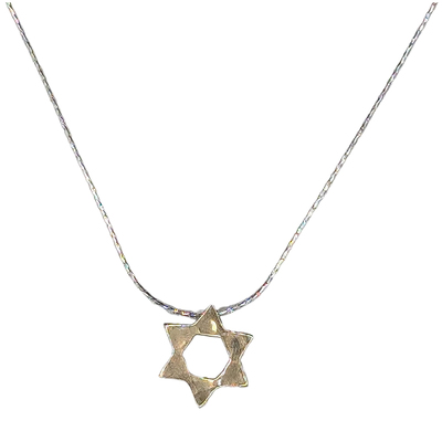 ITHIL METALWORKS - SS & 9K OPEN STAR OF DAVID NECKLACE - SILVER & GOLD
