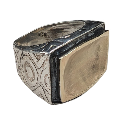 ITHIL METALWORKS - RECTANGLE 9K GOLD & SS RING - SILVER & GOLD