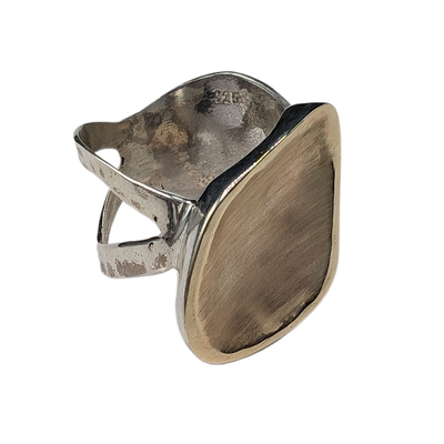 ITHIL METALWORKS - OVAL 9K GOLD DISC & SS RING - SILVER & GOLD