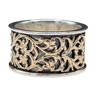 ITHIL METALWORKS - 9K GOLD & SS FILIGREE RING - SILVER & GOLD