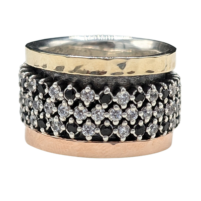 ITHIL METALWORKS - ROSE GOLD, 9K GOLD, SS & 3 ROW CZ RING - SILVER & GOLD