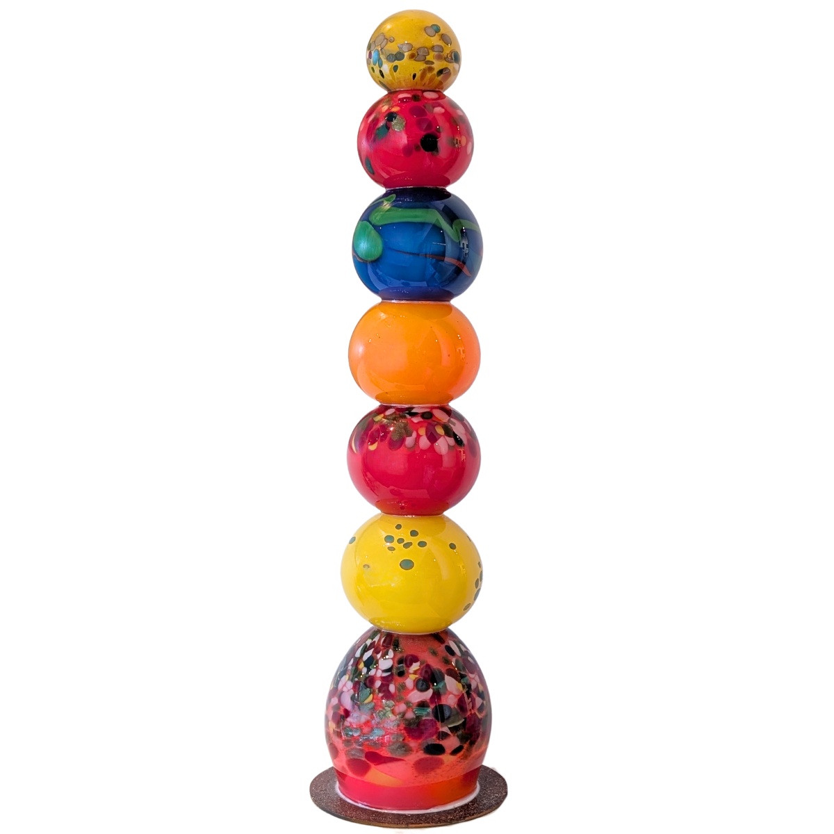 JON OAKES - LIGHTED SCULPTURAL STACKED ORBS - GLASS - 8 X 32 X 8