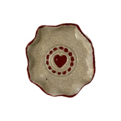 KAREN LIBA - RUFFLED HEART STAMPED DISH - CERAMIC - 2.5 X 2.75