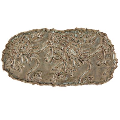 KAREN LIBA - GREEN FLORAL TRAY - CERAMIC - .5 X 11 X 5.5