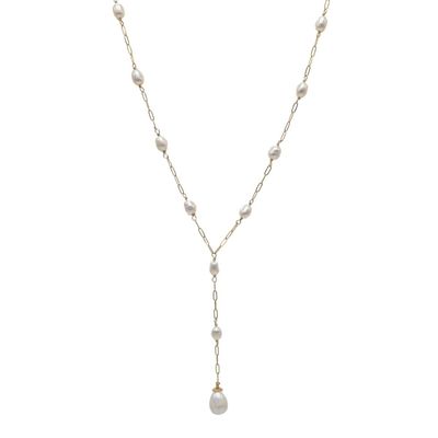 ELIZABETH NADLER - LONG PAPERCLIP "Y" PEARL NECKLACE - PEARL, GOLD