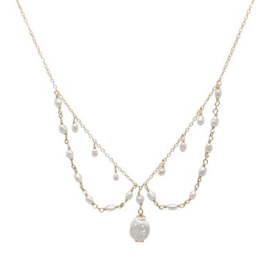 ELIZABETH NADLER - DROP DOUBLE RICE PEARL WINGED NECKLACE - PEARL, GOLD