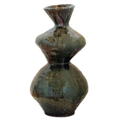 JOEY ONTIVEROS - DARK GREEN GOURD VASE - CERAMIC - 17.5 X 9 X 9