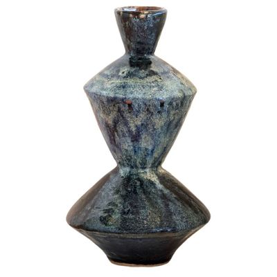 JOEY ONTIVEROS - BLUE DOUBLE CINCHED VASE - CERAMIC - 17.5 X 10 X 10