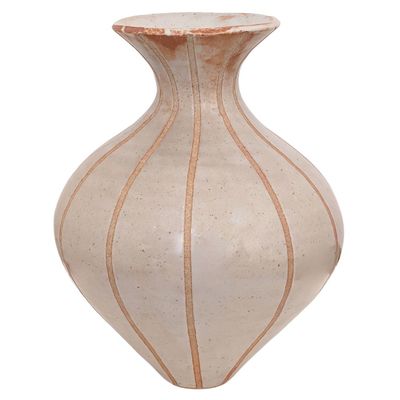 JOEY ONTIVEROS - CREAM AND ORANGE STRIPE VASE - CERAMIC - 12 X 16 X 12