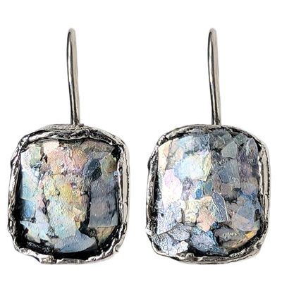 SAPHARIM RAHAV - SM RECTANGLE ROMAN GLASS EARRINGS - STERLING SILVER