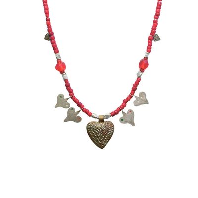 JANET SEWARD - ANTIQUE HAMSA & HEART NECKLACE - MIXED MEDIA