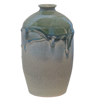 KENNY SMITH - GREEN DRIP VASE - CERAMIC - 9.5 X 8.5 X 8.5