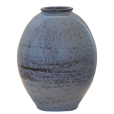 KENNY SMITH - BLUE VASE WITH BLACK SPECKLES - CERAMIC - 8 X 6 X 6