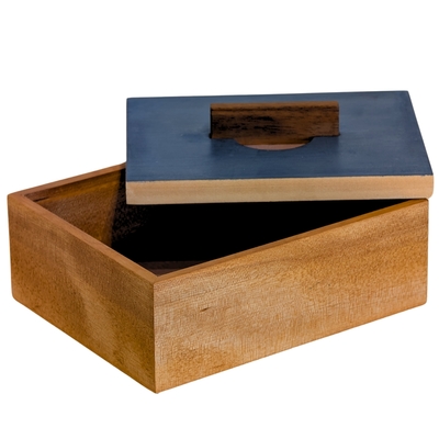 RYAN SCHROEDER - BLUE TOPPED WOODEN BOX - WOOD - 2 1/2 X 5 X 4