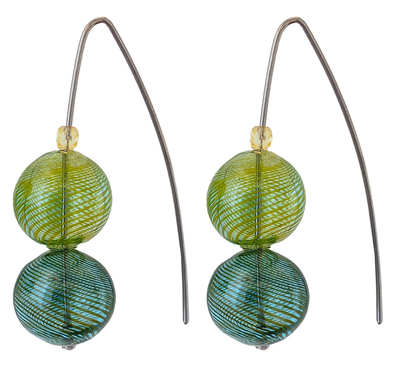 LILY TSAY - STACKED DUO GREEN EARRINGS - GLASS